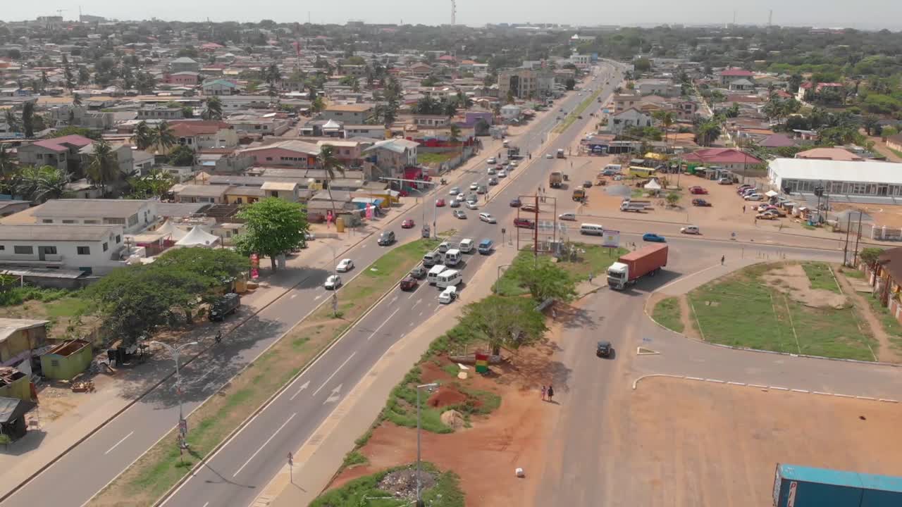 Aerial View of a Busy City Road in Ghana