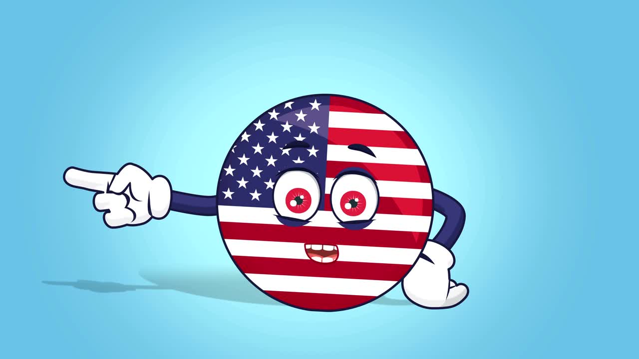 Tegneserie USA-flagikon, glad venstrepeger med ansigtsanimation