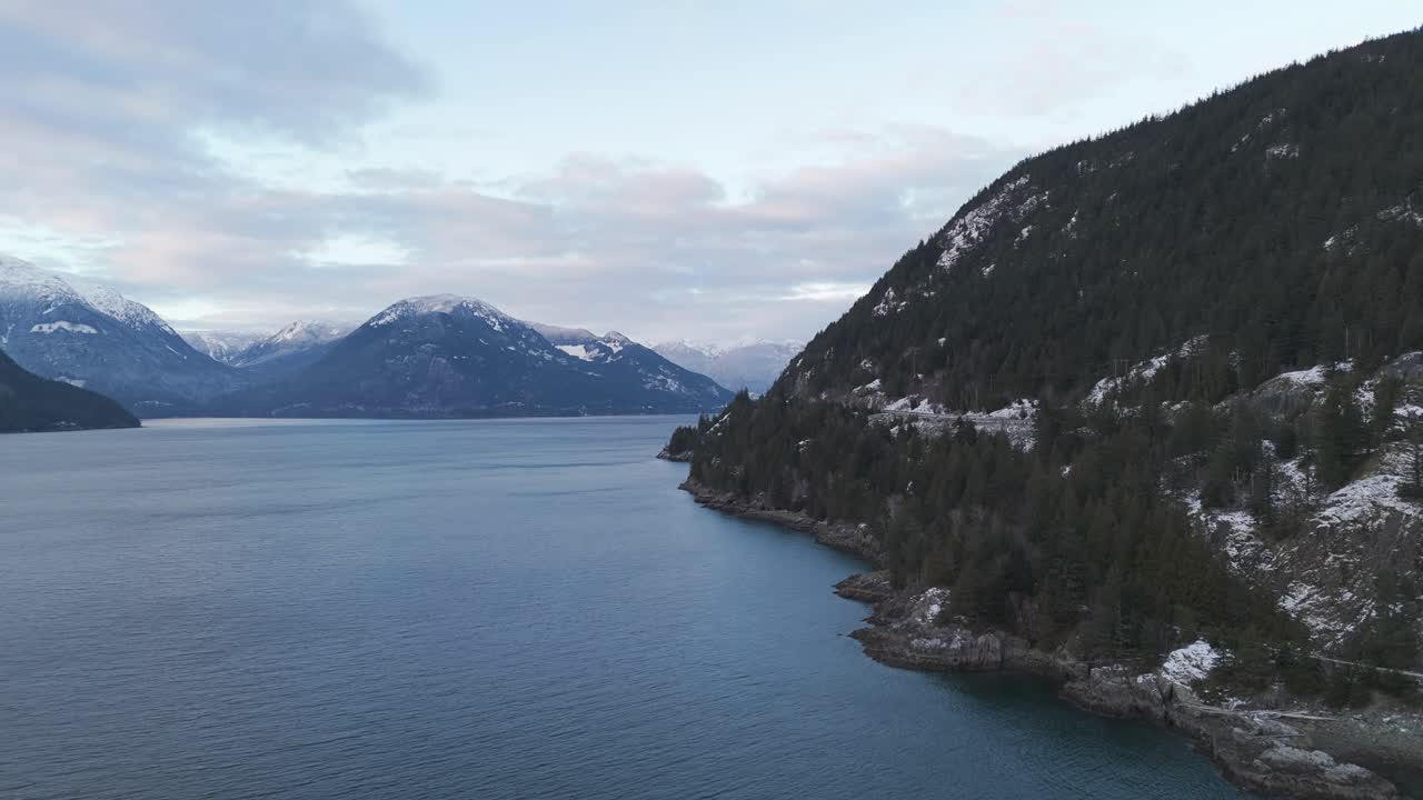 Aerial View of Howe Sound in Winter, Sea to Sky Highway, British Columbia