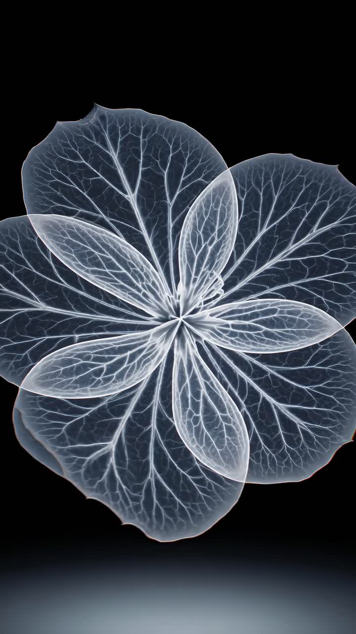X-ray style video of a flower from a top-down angle, highlighting intricate leaf veins