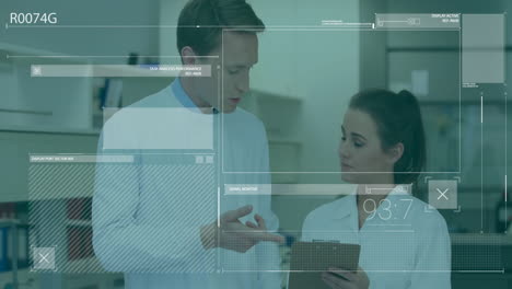 animación del procesamiento de datos sobre diversos científicos que trabajan en el laboratorio