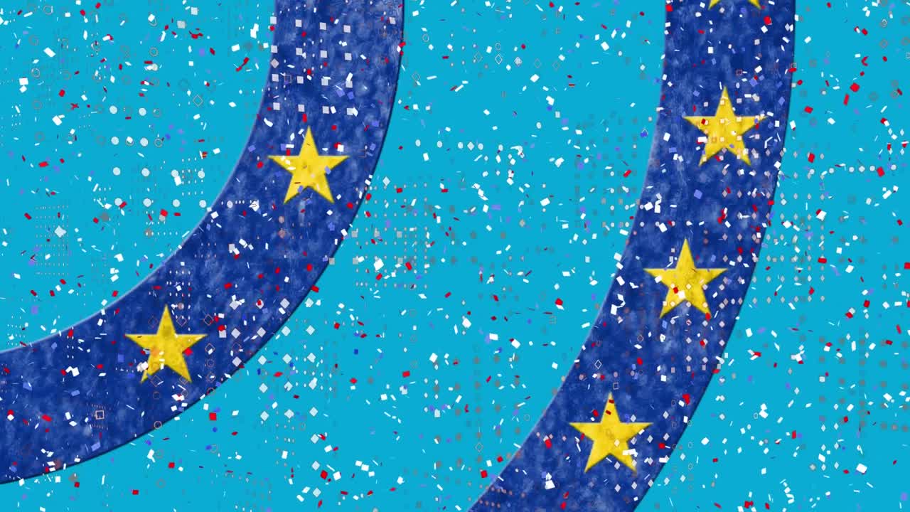 미국  ⁇ 발 별 위에 떨어지는 콘페티의 애니메이션과 원에 색칠된