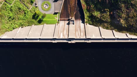overhead top-down aerial view of ben crom reservoir in northern ireland