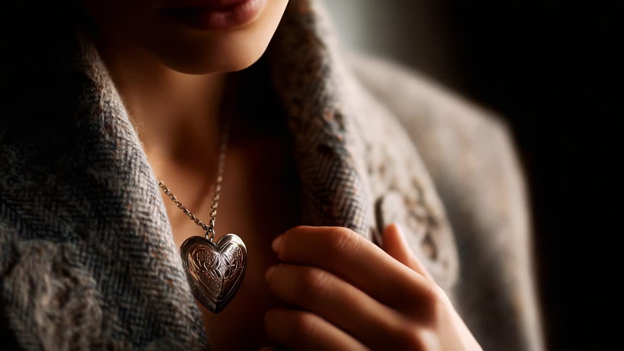 A Close-Up of a Silver Heart Pendant Necklace Highlighting Elegance and Sentiment, Set Against a Subtle Background Enveloped in Soft Lighting and Rich Textures
