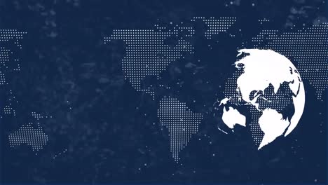 animation of world map and globe over blue background