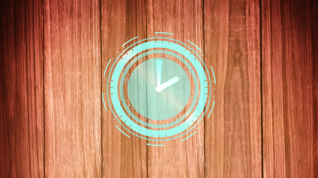 Animation of blue clock over wooden wall