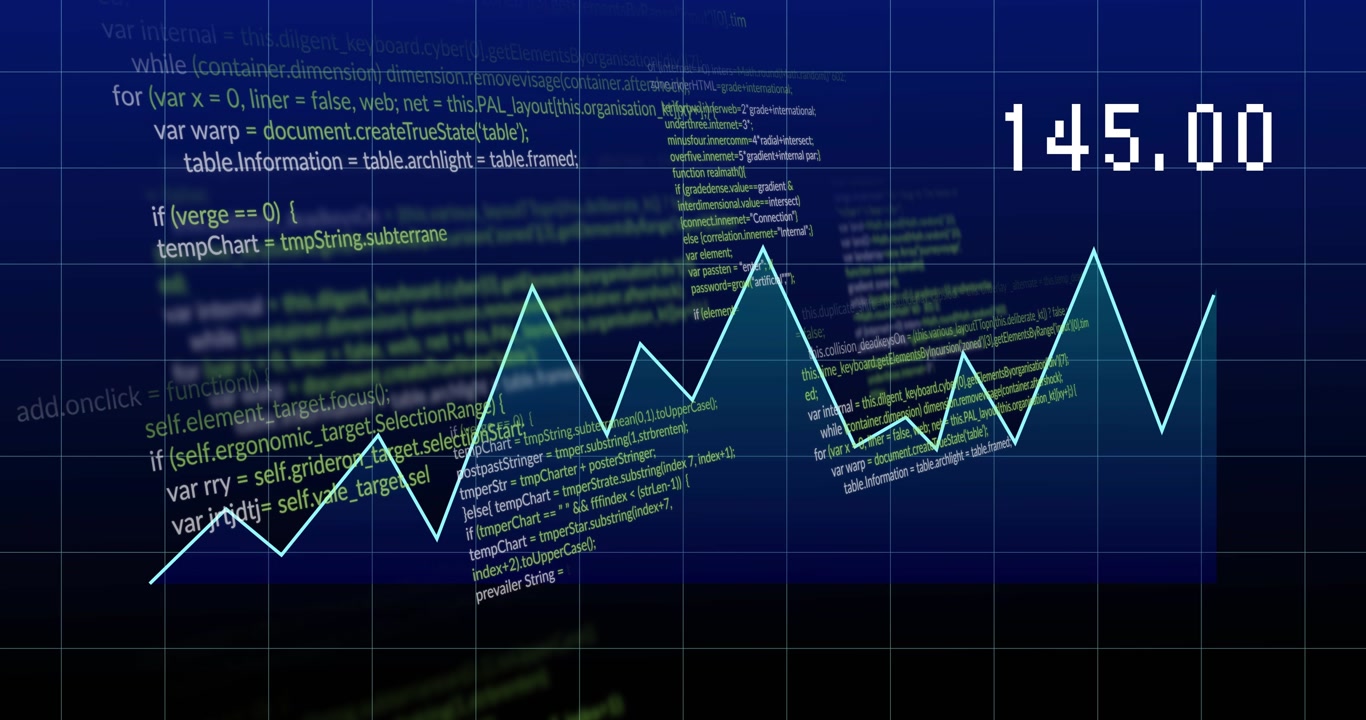 Grid appearing starting line tracing jagged graph rising and falling with updating numeric label