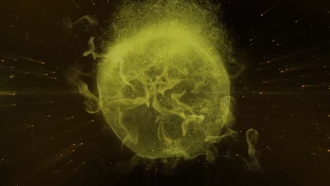 Animation-of-glowing-globe-of-smoke-and-light-over-yellow-spots-in-background