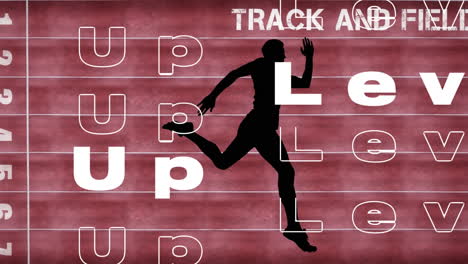 animation of words level up over words track and field and runner silhouette on sports track