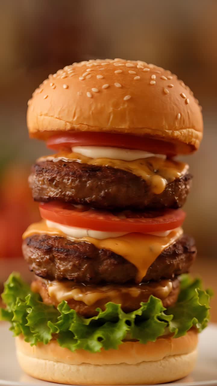 Hamburger Succoso Primo Piano Sfondo Bokeh 4K