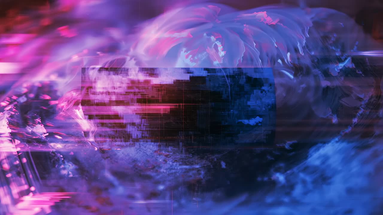 Shifting colors causing vortex swirling around central dark rectangle in digital art for contrast