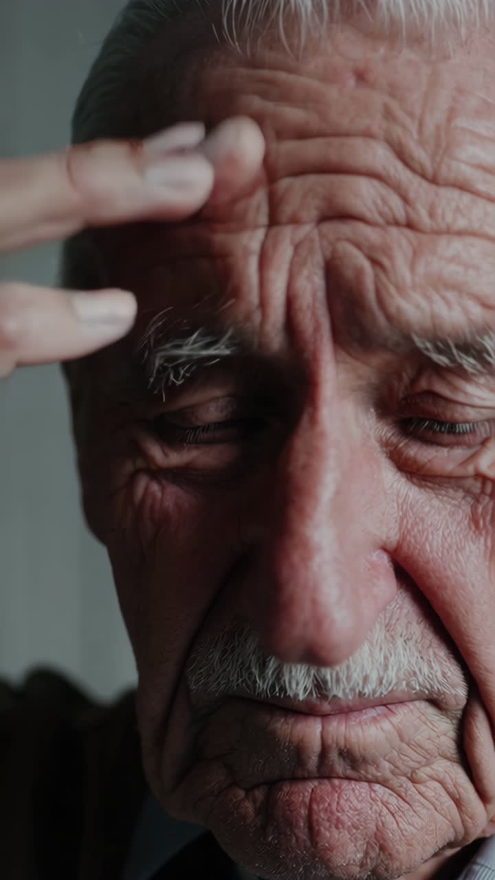Close-up Portrait of an Elderly Man with Closed Eyes