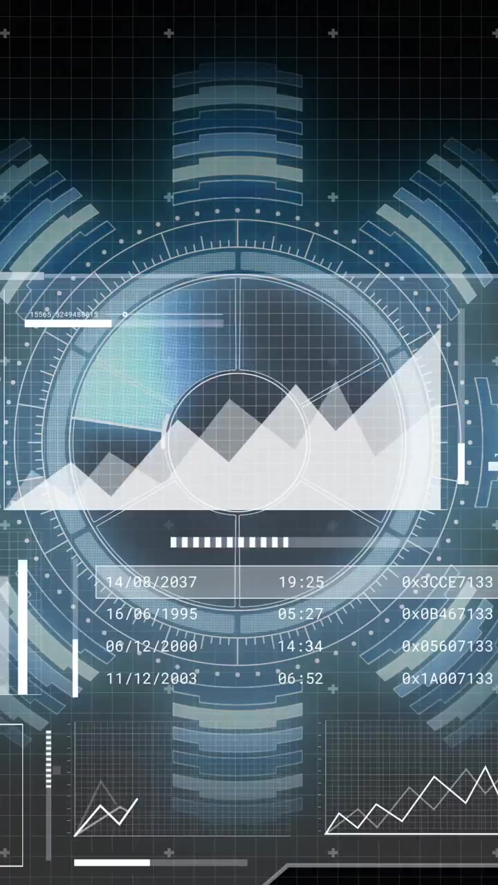 Displaying animation, futuristic digital interface with global data in school setting
