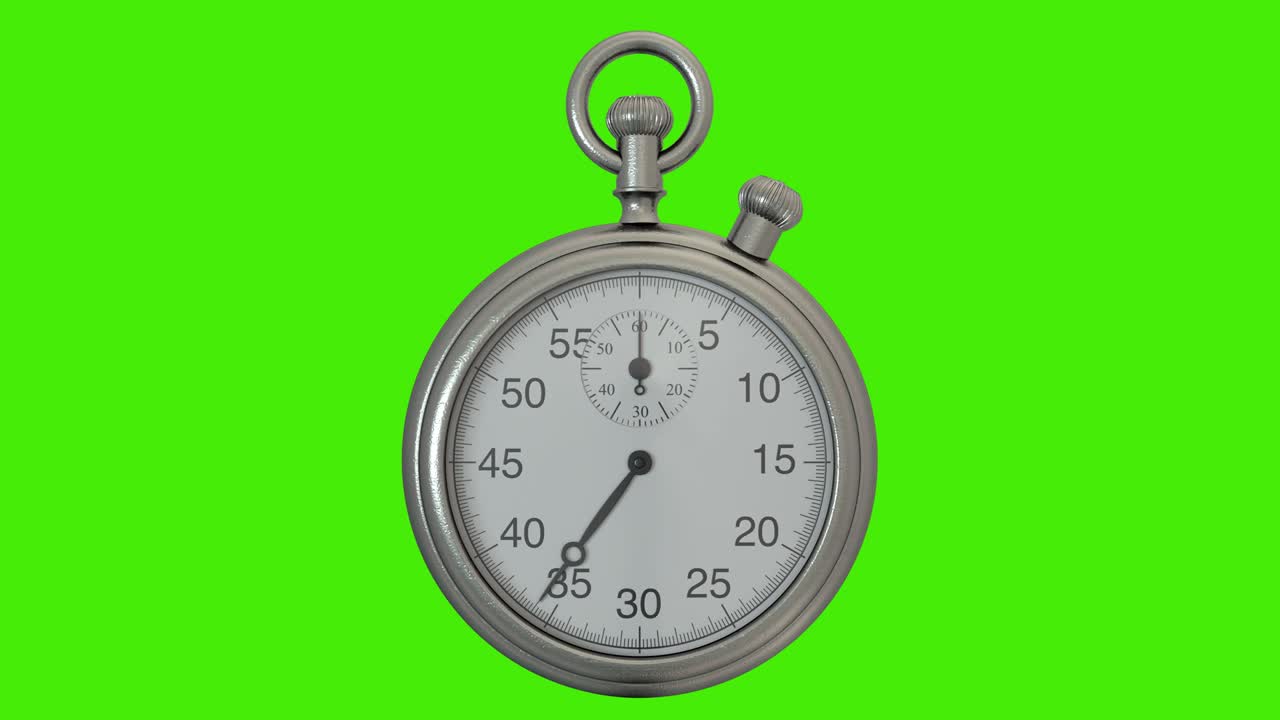 Animation stopwatch on a green screen. 4K