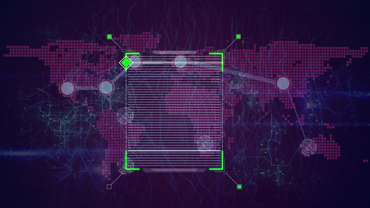 animación del alcance del escaneo sobre el mapa del mundo con una red de conexiones, sobre un fondo oscuro