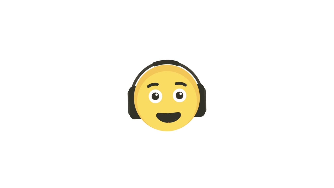 Emoji giallo con le cuffie che ascolta musica