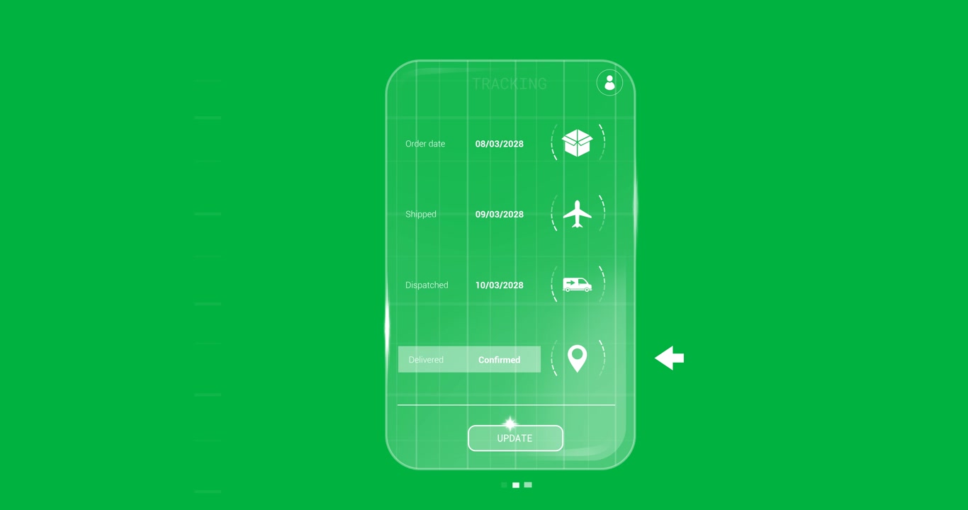Animation of tablet with customer order delivery tracking on screen, on transparent background