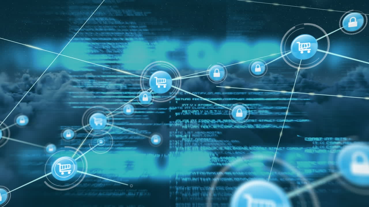 conectores en movimiento y datos digitales en nubes