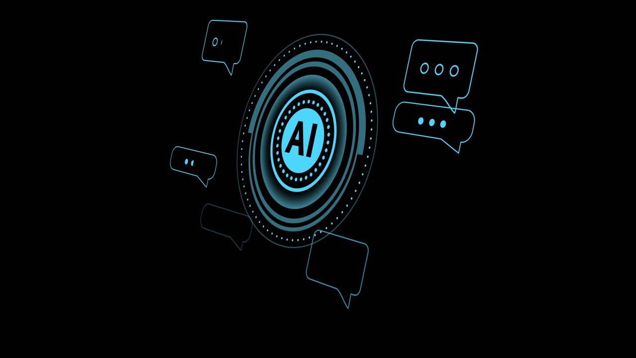 animación de texto y procesamiento de datos sobre fondo negro