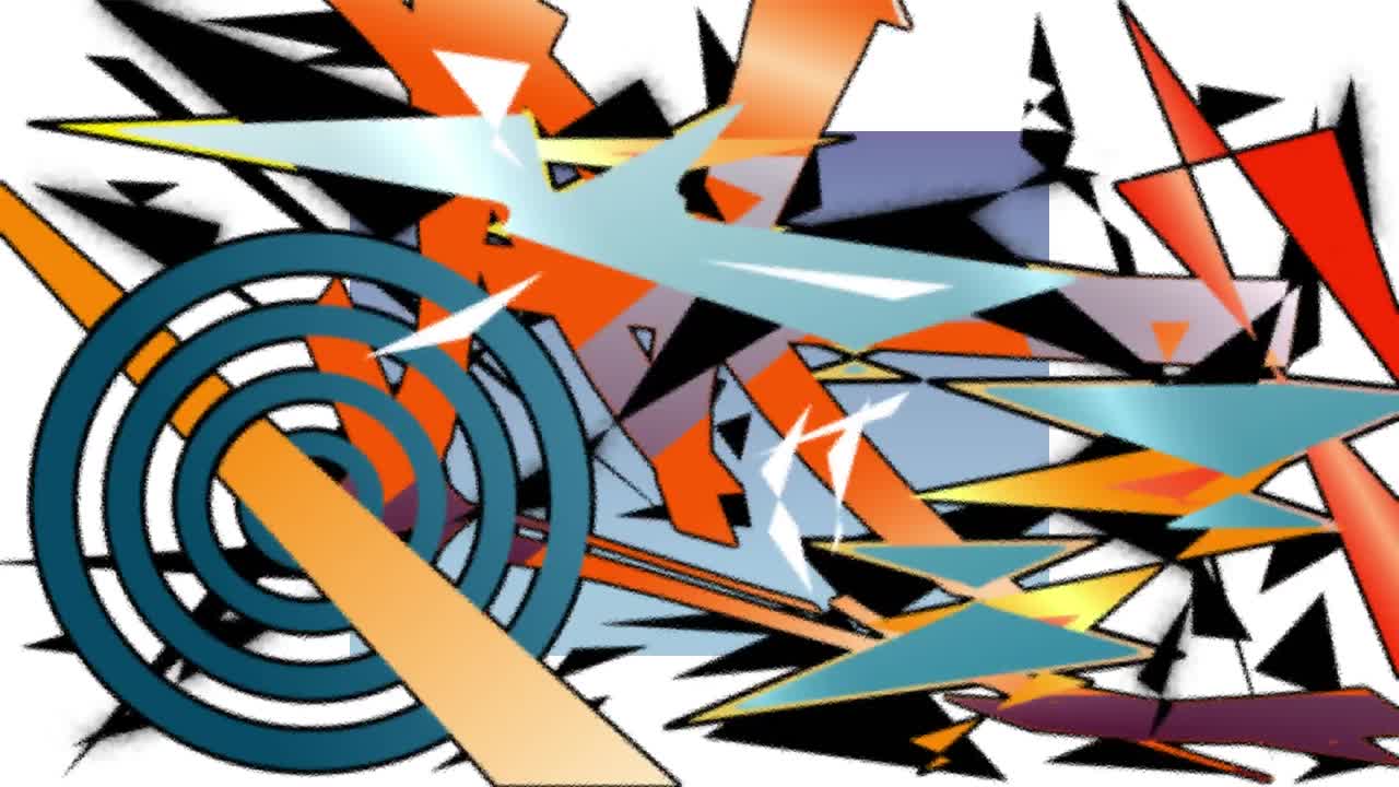 Animation of colorful moving geometrical graphics over white background