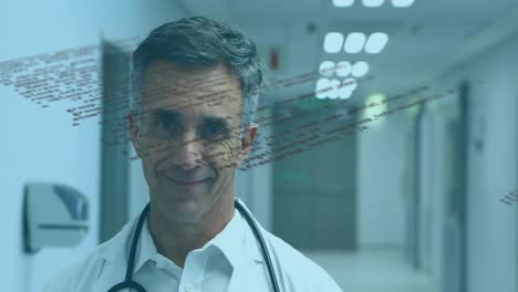 animation of data processing over caucasian male doctor