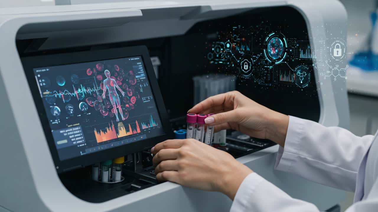 Innovative Medical Lab Analysis: A Glimpse into High-Tech Testing with Interactive Displays and Sample Management for Enhanced Healthcare Solutions