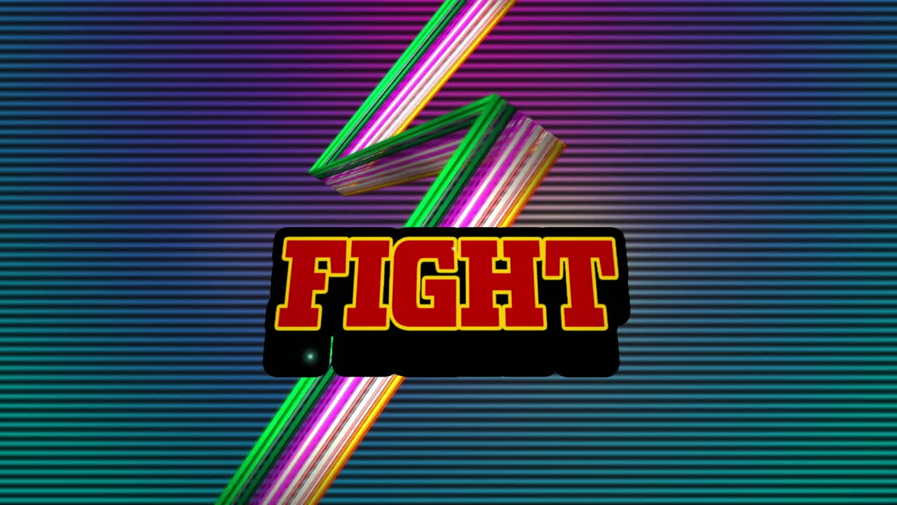 네온 플래시 위에 빨간 글자로 싸움 텍스트의 애니메이션