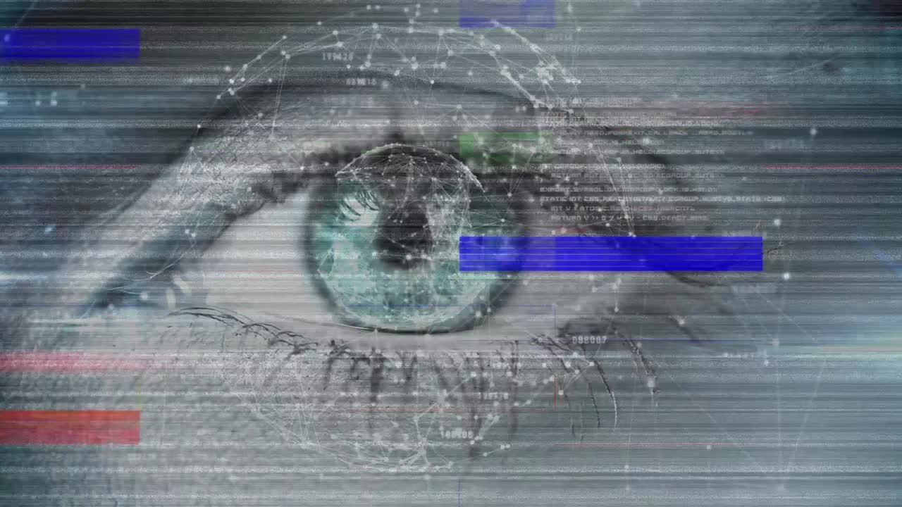 animación de la red de conexiones sobre el ojo de la mujer