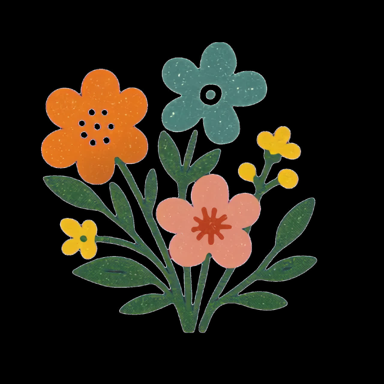 Recurso isolado de animação com ilustração floral colorida, vídeo transparente em 4K, canal alfa, ProRes