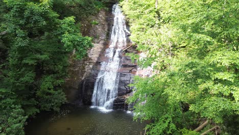 acercándose a una cascada tranquila rodeada de crecimiento verde fresco en blairsville georgia