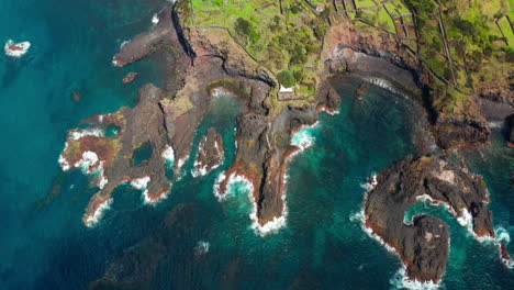 Cinematic-aerial-drone-view-of-beautiful-coastline-in-Sao-Miguel-island,-Azores---Portugal