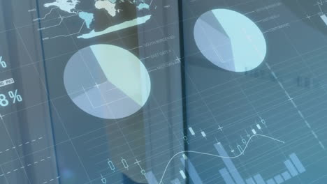 animation of infographic interface over midsection of caucasian man opening door and walking out