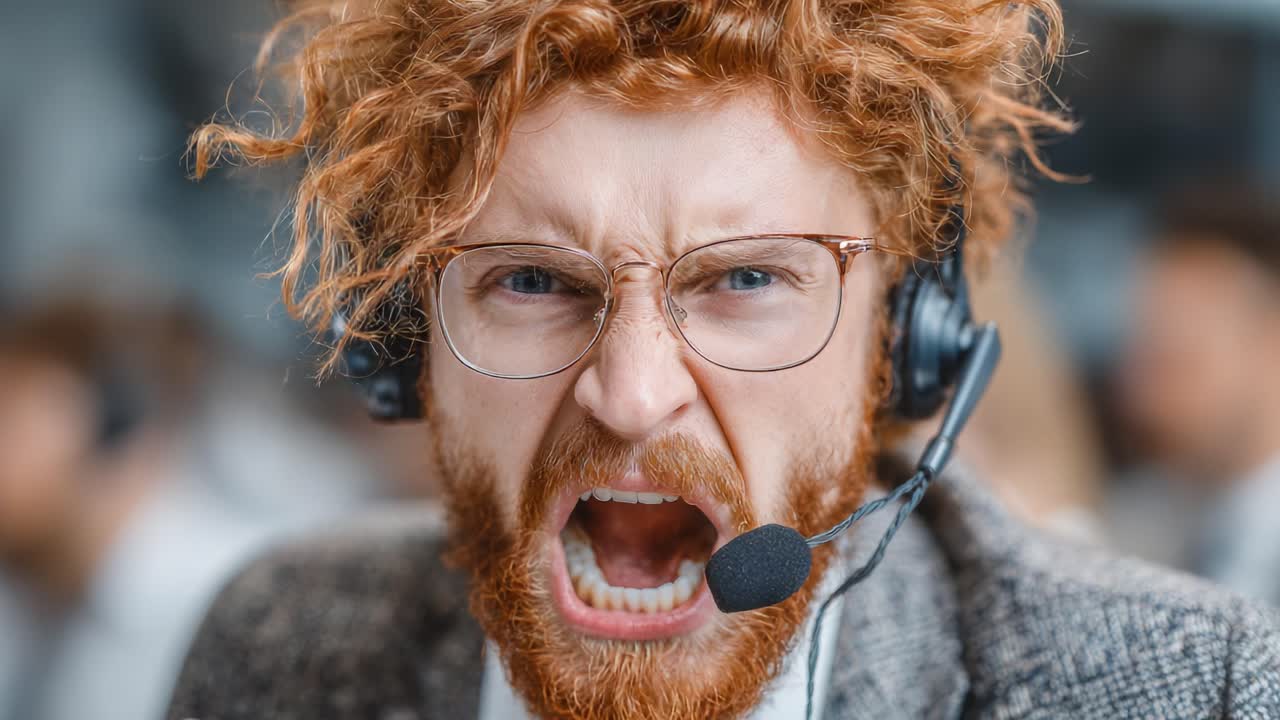 Reazione intensa da parte di un agente di assistenza clienti agile in un call center, che esprime passione e determinazione in risposta al feedback o alle difficoltà dei clienti