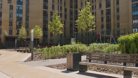 urban residential courtyard with playground