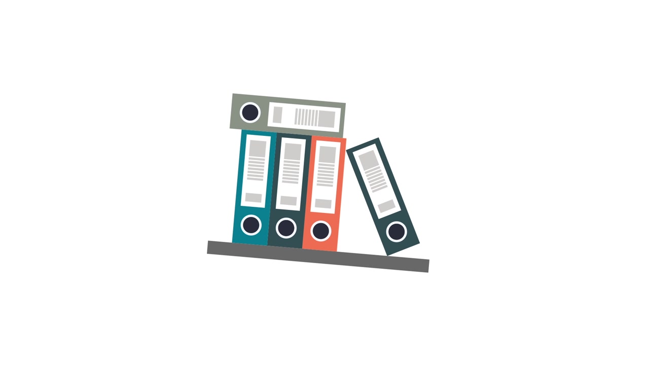 Animated Office Binders Stacking on a Shelf