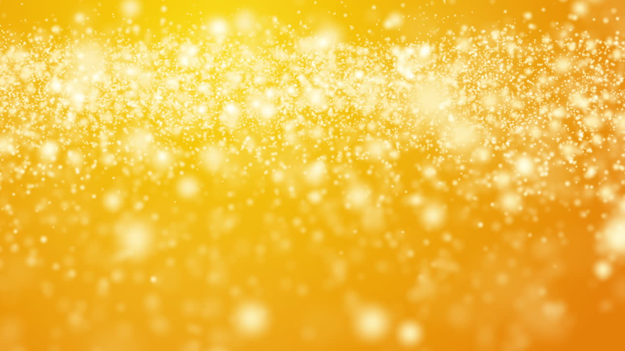 Bright yellow animated background with blurred white flying particles. Abstract background. Looped animation.