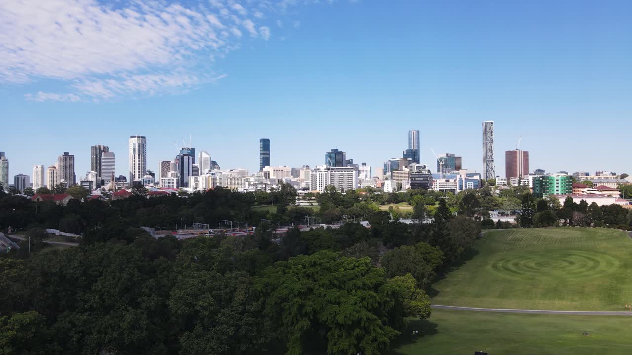 Aerial view of Brisbane City from Victoria Park location for a new stadium that will be the heart of the Brisbane 2032 Olympic Games.