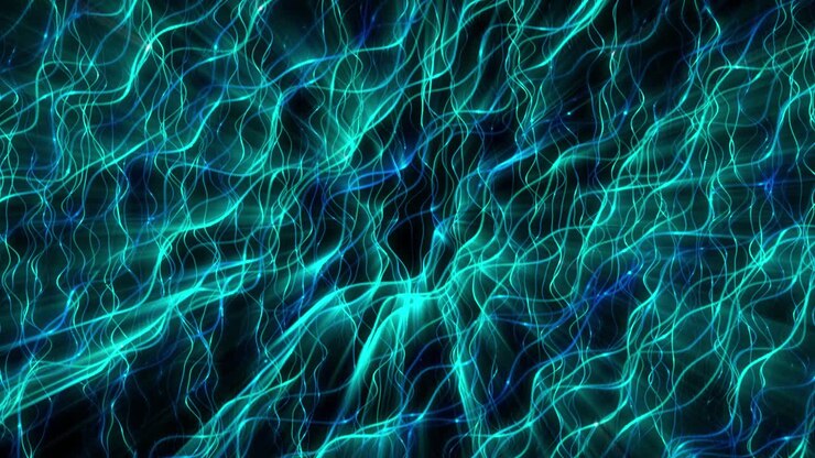 Abstract Glowing Blue Green Energy Lines Flowing Background
