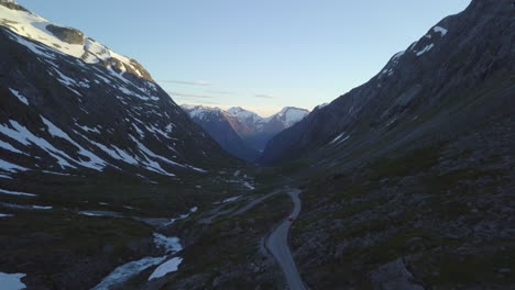 aerial: valley with snow in norway