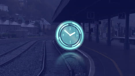 animación del reloj moviéndose rápidamente sobre la plataforma del tren