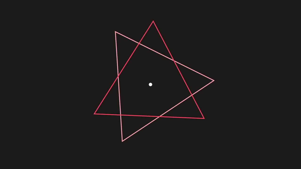 3D render of rose gold geometric triangles rotating around center on dark background creating abstract animation designed for luxury visuals, motion graphics and video overlays
