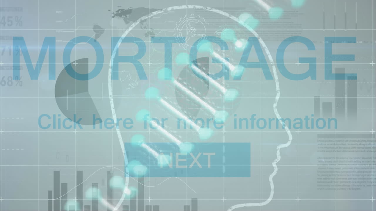 Animation of data processing over head and dna strand