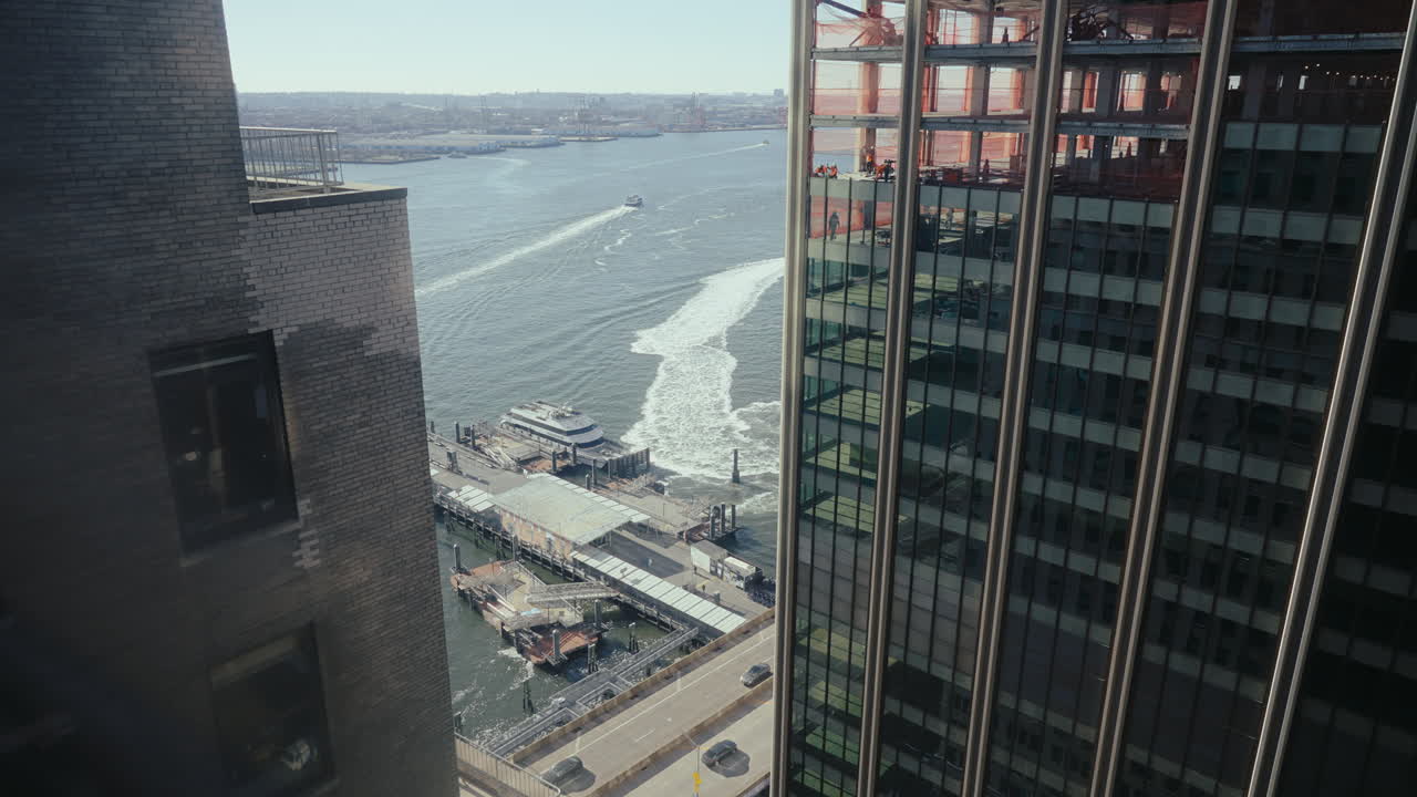 New York City Skyline View with Ferry and Construction