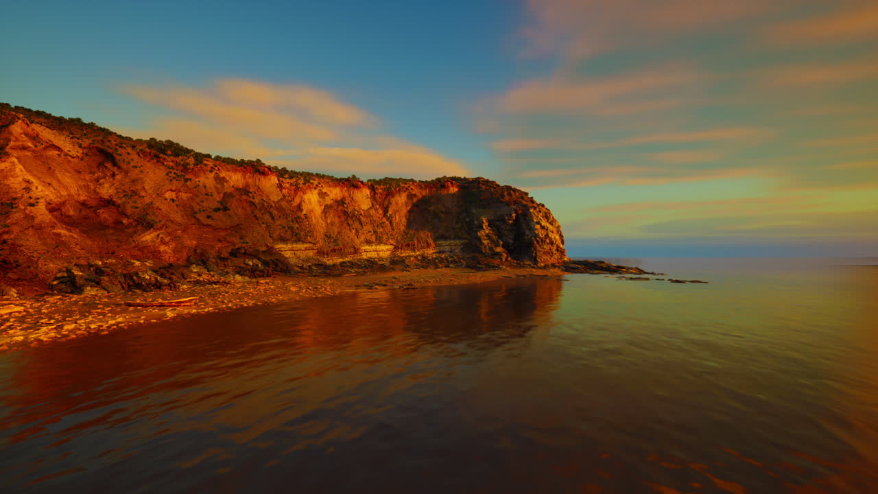 Elegant shoreline illustration with gentle gradients and distant cliffs