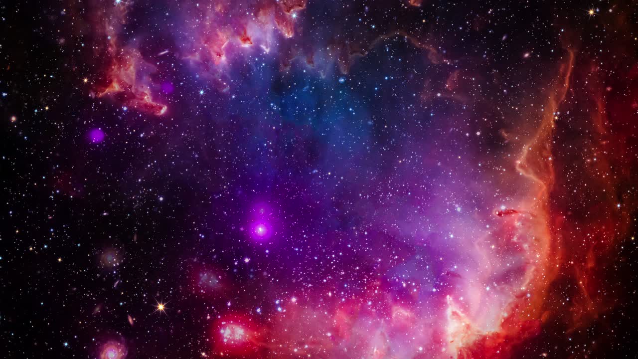 vuelo espacial en bucle exploración del espacio profundo viaje a la pequeña nube de magallanes o nubecula menor exploración espacial de bucle 4k 3d a la pequeña galaxia enana de la nube de magalenas proporcionada por la imagen de la nasa.
