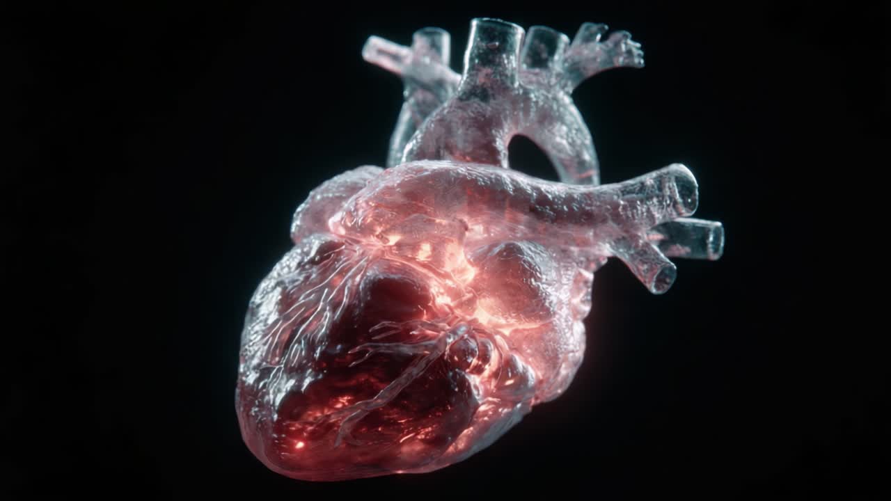 Intricate Detailed Visualization of a Human Heart: A Stunning 3D Render Showcasing the Complex Structures and Vibrant Anatomy of the Heart in a Dark Background