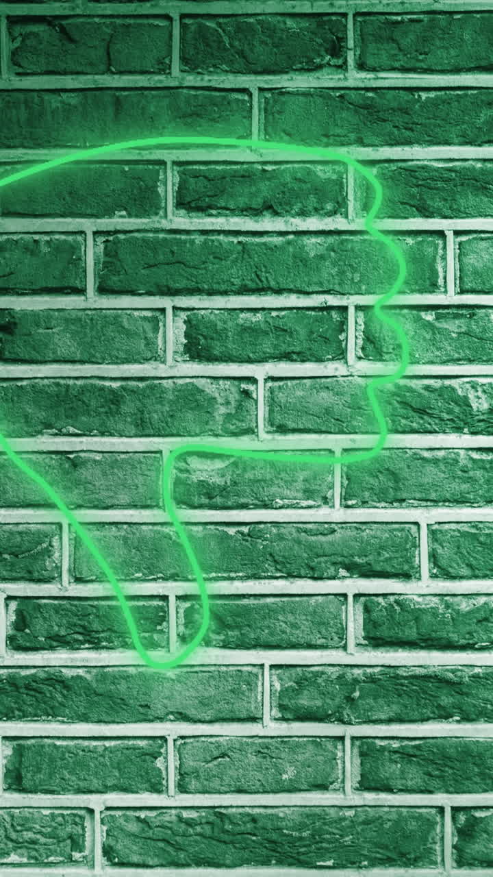 animación del icono del pulgar hacia abajo de neón brillante en la pared de ladrillo