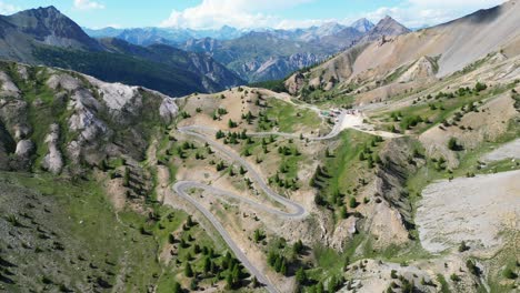 french alps col izoard mountain pass and cycling stage in tour de france - aerial 4k