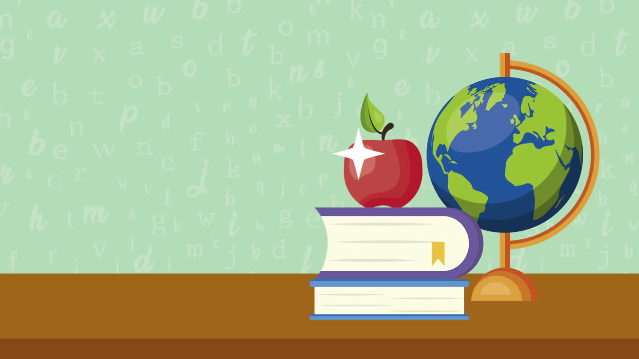animasi buku pelajaran dan globe kembali ke sekolah