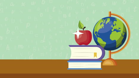 de vuelta al libro de texto de la escuela y la animación del planeta mundial